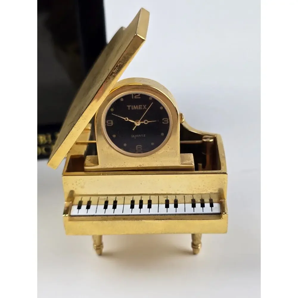 Timex quartz mini clock Desktop / Shelf grand Piano mint in box -needs battery